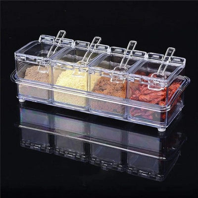 4 In1 Clear Seasoning Box Crystal Seasoning Storage Container With Spoon