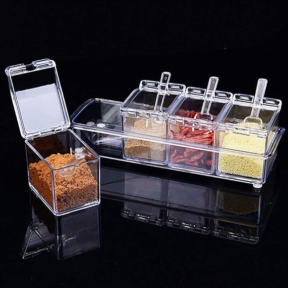 4 In1 Clear Seasoning Box Crystal Seasoning Storage Container With Spoon