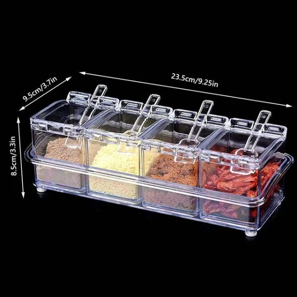 4 In1 Clear Seasoning Box Crystal Seasoning Storage Container With Spoon