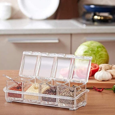 4 In1 Clear Seasoning Box Crystal Seasoning Storage Container With Spoon