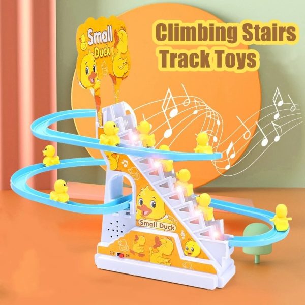 Duck Slide Toy Set, Funny Automatic Stair-climbing Ducklings Cartoon Race Track Set Little Lovely Duck Slide