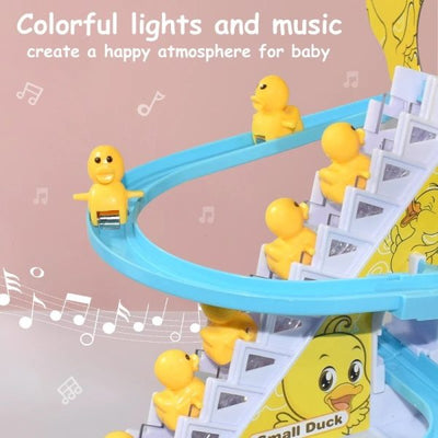 Duck Slide Toy Set, Funny Automatic Stair-climbing Ducklings Cartoon Race Track Set Little Lovely Duck Slide
