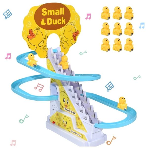 Duck Slide Toy Set, Funny Automatic Stair-climbing Ducklings Cartoon Race Track Set Little Lovely Duck Slide