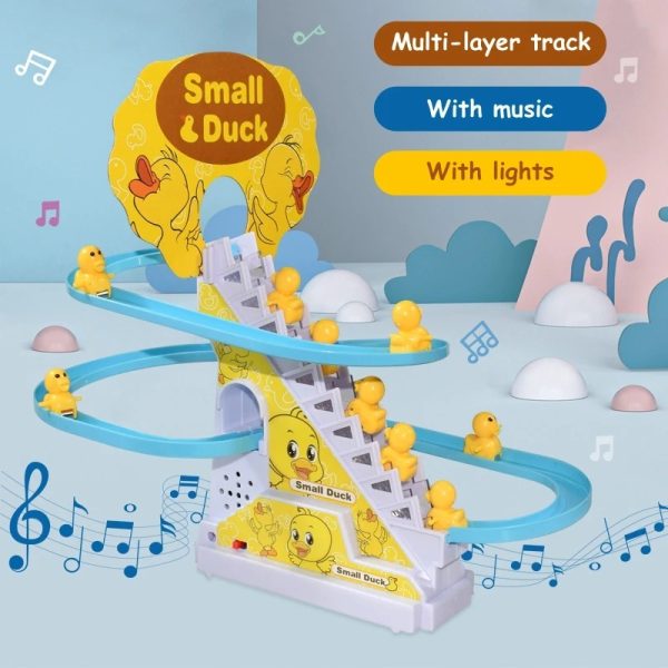 Duck Slide Toy Set, Funny Automatic Stair-climbing Ducklings Cartoon Race Track Set Little Lovely Duck Slide