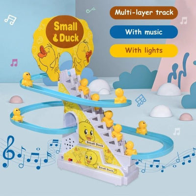 Duck Slide Toy Set, Funny Automatic Stair-climbing Ducklings Cartoon Race Track Set Little Lovely Duck Slide