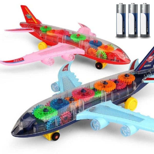 New Trending Transparent Gear Plane Toy – Light Mode, Music, Bump-and-go Action