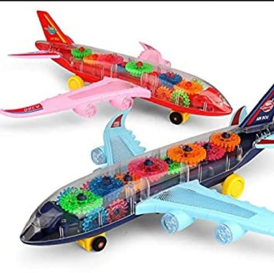New Trending Transparent Gear Plane Toy – Light Mode, Music, Bump-and-go Action