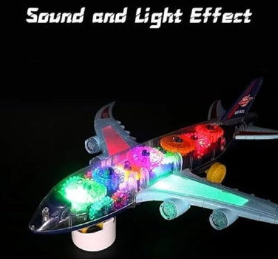 New Trending Transparent Gear Plane Toy – Light Mode, Music, Bump-and-go Action