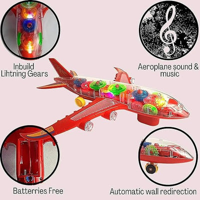 New Trending Transparent Gear Plane Toy – Light Mode, Music, Bump-and-go Action