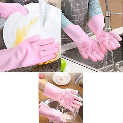Silicone Washing Full Finger Gloves For Home & Kitchen (random Colors)