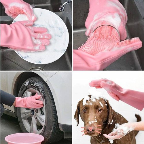 Silicone Washing Full Finger Gloves For Home & Kitchen (random Colors)